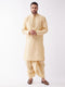 Vastramay Men's Gold Zari Weaved Kurta Dhoti Set